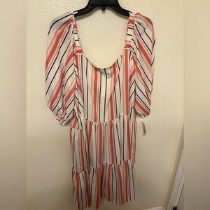 Gabby Skye Cream and Pink Striped Dress